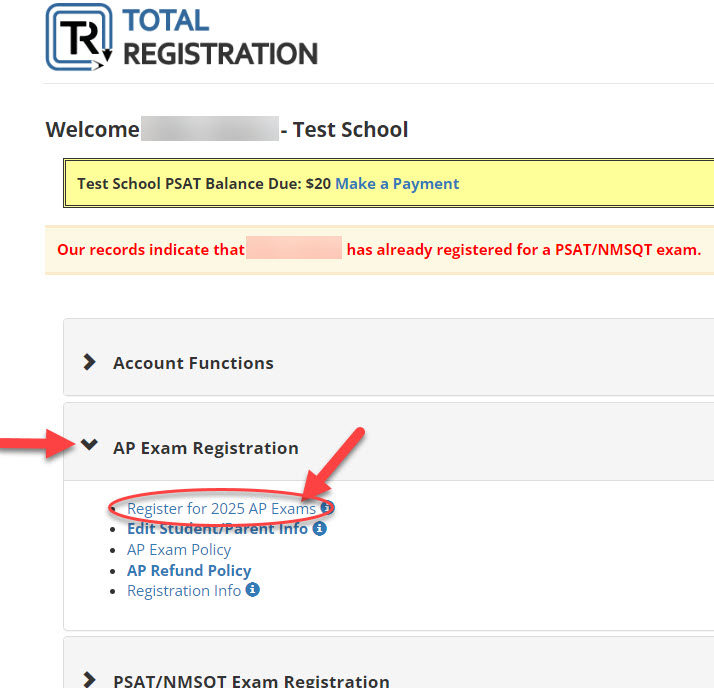 student dashboard Register link.jpg