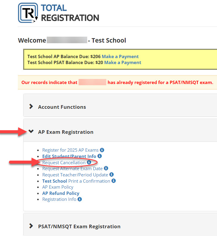 Cancel exam registration – Total Registration Support